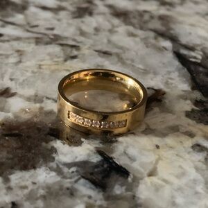 Vintage Gold Plated Ring, Stainless Steel & CZ Stones, Approx. Size 7